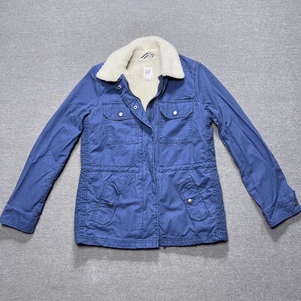 Gap Jacket Womens XS Blue Sherpa Lined Canvas Parka Utility Coat CozyY2K